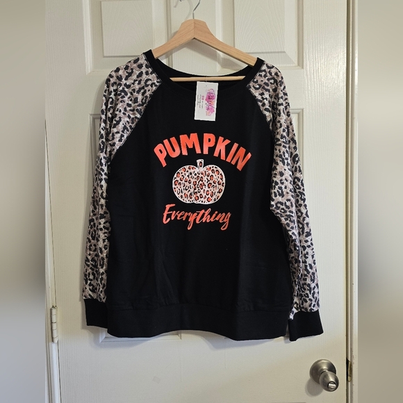 Pumpkin Everything Leopard Print Sweatshirt Size L - Picture 1 of 4